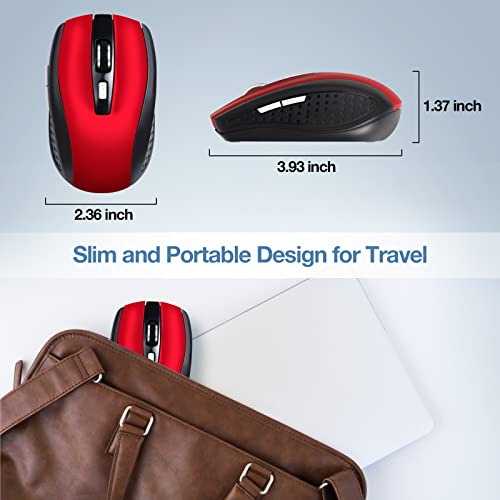 Image of Guiheng Wireless Mouse, 2.4GHz Wireless Computer Mouse, 1200DPI, 6 Buttons with Nano Receiver for Laptop, PC, Chromebook, Notebook, Office (Red)
