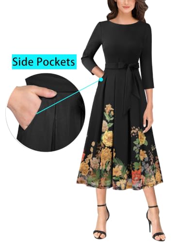 Image of VFSHOW Womens Work Business Casual Church Pockets Belted A-Line Midi Dress