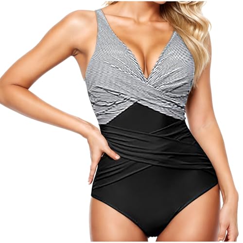 One Piece Swimsuit Tummy Control Swimming Costume for Women Slimming Retro Ruched Push up Vintage Padded Swimwear Straps Cross Bathing Suit Athletic Shaping Wet Suit Surfing Beachwear