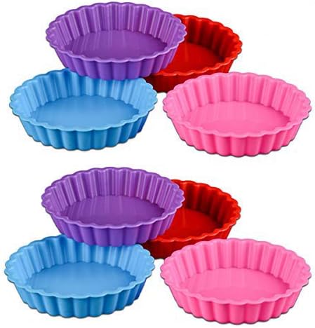 Silicone Pie Molds - WENTS Silicone Tart Molds Mini Quiche Molds Non-Stick Round Fluted Flan Pan with Loose Bases Cake Mold 8pcs