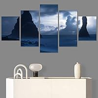 SIGNWIN 5 Panel Canvas Wall Art Foggy Mountains for Home Decorations Ready to Hang - 60