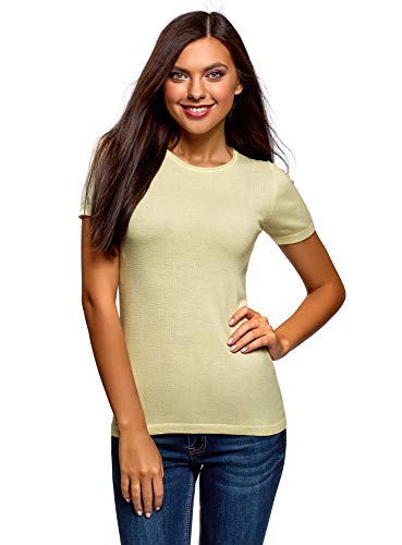 Preisvergleich Produktbild oodji Ultra Damen Kurzärmliger Strickpullover, Gelb, DE 42 / EU 44 / XL
