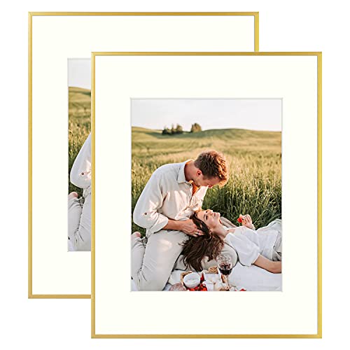 Auear, 16X20 Aluminum Metal Wall Mounting Photo Frame With Ivory Mat For 11X14 Pictures Includes Sawtooth Hangers, Spring Clips Real Glass (Gold, 2-Pack) #TOP8