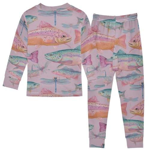 Pajama Sets Long Sleeve Fish Dragonfly Pattern Artwork Soft Comfy Sleepwear 2 Piece PJS 3-8T3