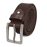 royalz cintura uomo in robusta pelle di bufalo 4 mm, cintura vintage per jeans con fibbia ad ardiglione - larghezza della cinghia 38 mm, colore:marrone scuro, dimensione:125