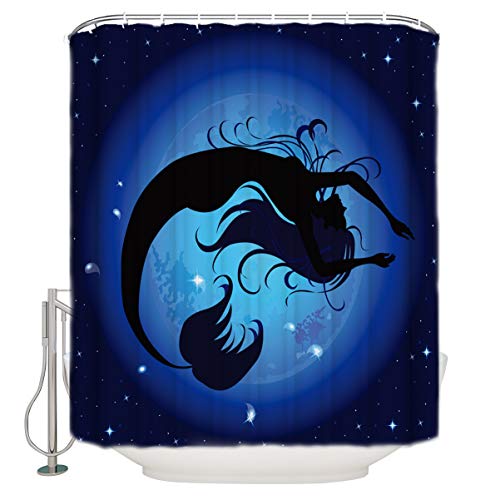 Sigouyi Shower Curtain 36" Wx72 H Shower Curtain Liner, Dark Blue Dreamy Mermaid Shower Curtains For Bathroom, Showers Stall, Camper & Clawfoot Tub, Waterproof Polyester Shower Curtain Set #TOP3