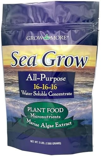 Grow More Sea Grow Kelp Fertilizer - 3lbs of 16-16-16 Water-Soluble, All-Purpose Plant Food - Nutrient-Rich, Seaweed Fertilizer - Outdoor & Indoor Plant Food
