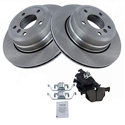 Image of TRQ Rear Brake Pad and Rotor Set Ceramic Vented Rotors | For 2006-2007 BMW 525xi 530xi 2008 528xi 535xi xDrive 2010 528i