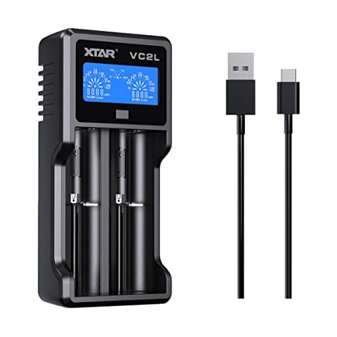 18650-akku-Ladegerät XTAR VC2L, 21700 Intelligentes Ladegerät mit 2 Steckplätzen und LCD-Display USB C Ladegerät for für 3,6V 3,7V Batterie und 1,2V AA AAA Batterie Cover