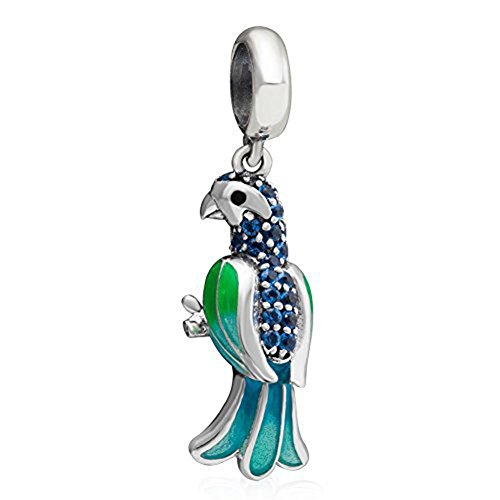 ARTCHARM Parrot Dangle Charm Animal Beads - 925 Sterling Silver&Enamel Bird Beads - European Style Bead Charm Bracelet