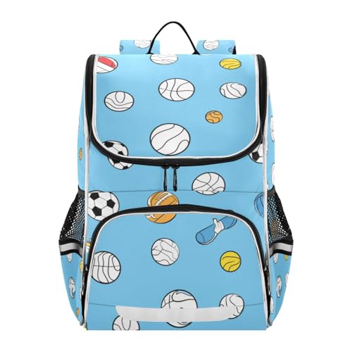 Mochila de viaje reflectante con diseño de pelotas deportivas para seguridad nocturna
