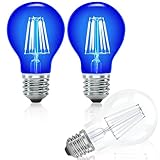 Bonlux e27 azul, 6 W LED e27 azul A60 alambre de vidrio, bulbo de color e27, bulbo de 60 w, halloween, navidad, carnaval, fiestas, bares, alternativas azules (2 paquetes)