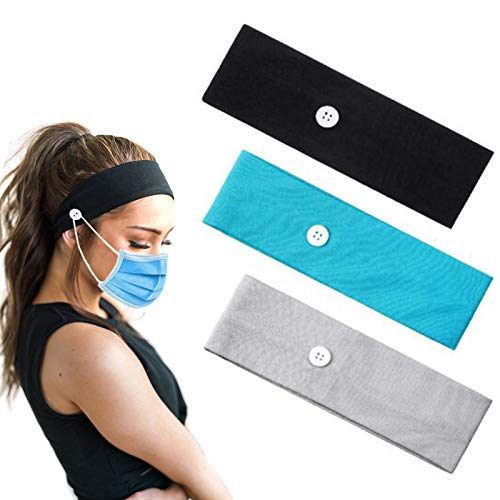 3 Pieces Cotton Button Headband Ear Protection Holder Yoga Hairband Headwrap for Face Cover,Protect you Ears with Button Headband, Multifunctional Hair Band Nurse Doctor Suit for Everyone Wearing