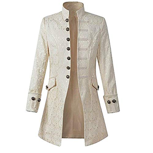 Manteau Long Gothique Steampunk Homme Vintage Victorien Veste Style Simple Gothique Cosplay Floral Coat Manteau (Color : Blanc, Size : L) Cover