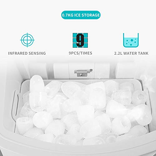 Máquina portátil fabricadora de hielo para mostrador, cubos de hielo listos en 6 minutos, produce 33 libras de hielo en 24 horas, ideal para fiestas y bebidas mezcladas, fabricadora eléctrica de hielo de 2,2 L con cuchara y canasta para hielo miniatura 6