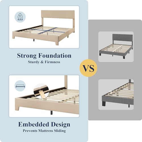 image for Allewie Full Size Bed Frame with Adjustable Headboard, Upholstered Pla