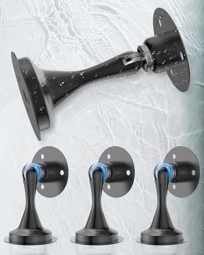 Image of Magnetic Door Stoppers for Bottom of Door - 4 Pack Stainless Steel Door Stops Holder Catch for Wall Floor Mount - Easy No Drilling Strong Adhesive & Screws Keep Door Open Home Office Hotel(Black)