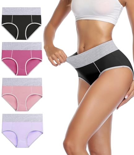wirarpa Bragas Mujer Slip Cintura Alta Algodón Braguitas 4 Pack Tamaño XL