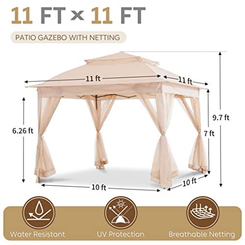Harmon Wandyer 11'X11' Pop Up Gazebo With Mosquito Nettings, Outdoor Canopy Shelter For Garden Lawn Backyard, Patio Cover Outdoor Gazebo Pergola Grill Party Gazebo #TOP1