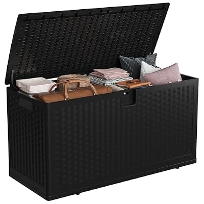 IDEALHOUSE 73 Gallon Resin Deck Box, Waterproof Outdoor Storage Box with Lockable Lid & UV Resistant, Patio Furniture Cushion Storage Container for Garden, Backyard, Poolside (Black)
