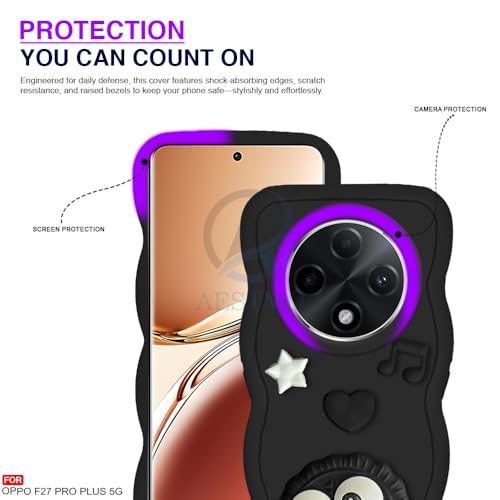 Image of AESTMO Back Case Cover for Oppo F27 Pro Plus 5G | 3D Cute Fun Cartoon Characters | Anti Slip Grip Cute Wave Curly Frame Shape | Full Body Protection Back Cover for Oppo F27 Pro Plus 5G | (Black)