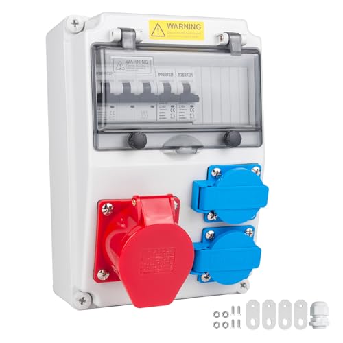 PJERJZN Starkstromverteiler Construction Power Distributor SchukSteckdose IP44 Baustromverteiler mit LS für Werkstatt & Baustelle (1X32A 2X16A LS)