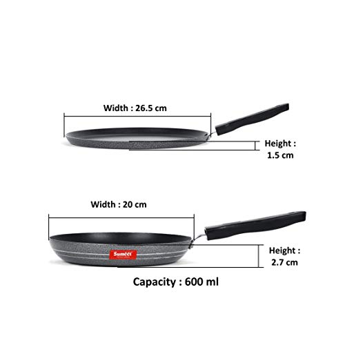 Image of SUMEET Aluminium Non Stick Plata Cookware Set (Silver, Dosa Tawa - 26.5Cm Dia, Tapper pan - 0.6Ltr - 20Cm Dia)
