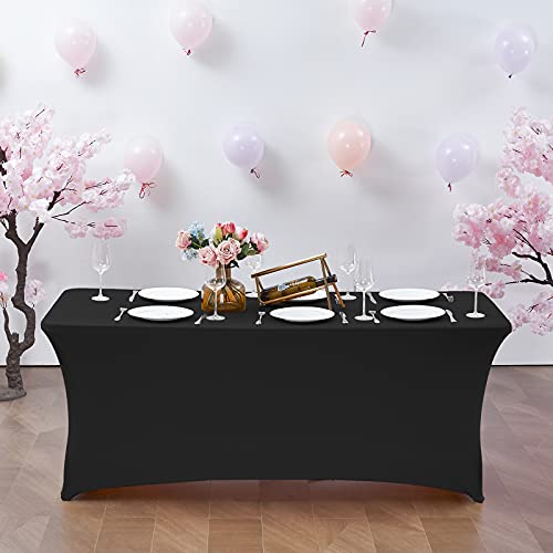 CWK 6FT Waterproof Stretch Spandex Table Cover for Rectangular Tables - Elastic Fitted Tablecloth for Folding Tables,Wrinkle Resistant Table Cloth for Parties, Weddings, Banquets & Events (Black) - Image 3