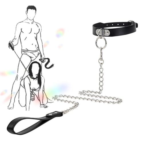 QiKKago Collar Anillo De Hierro Cuero Negro  Z