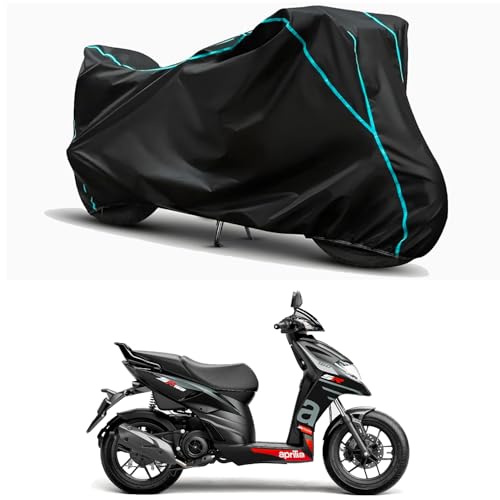 Image of Waterproof Bike Body Cover Compatible for | Aprilia SR 160 STD | Taffeta Fabric, Sky Piping Design, Bottom Elastic Fit | Dustproof, Sun UV & Rain Protection for All Weather.