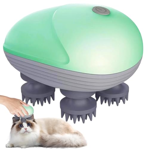 Elektrisches Kopfmassagegerät Katzen Massagegerät Kabelloses Handmassagegerät Wasserdicht Tragbares Kopfhaut-Massagegerät mit 4 Knetköpfen für Ganzkörpermassage HundeköRper(Grün)