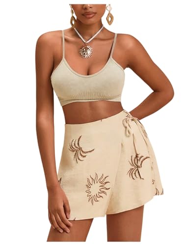 Image of SweatyRocks Women's Boho Mini Skirts Floral Shorts Tie Side Wrap Skorts