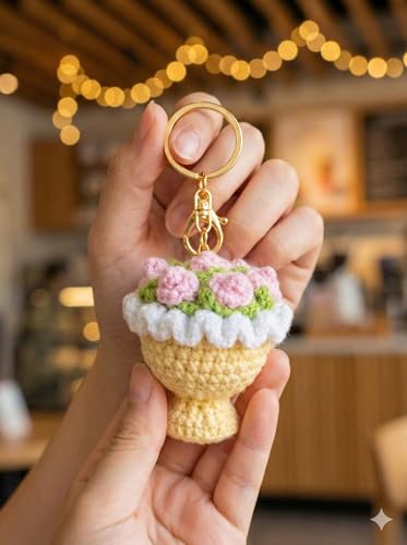 Image of Handmade Crochet Flower Keychain for Bags Keys Purse Backpack Cute Aesthetic Yarn Keyring Bag Charm Handmade Soft Thread Flower Keychain for Girls Women Kids Gifting and Daily Use