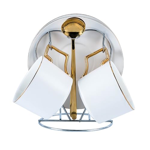 コーヒーカップソーサーセット アフタヌーンティーセット モダン 茶器 磁器マグカップ おしゃれソーサースプーン付き ティーカップ ソーサーセット アートコーヒー 紅茶 陶器 ティーセット 耐熱 ゴールドハンドルとディスプレイスタンド付き (ホワイト - カ