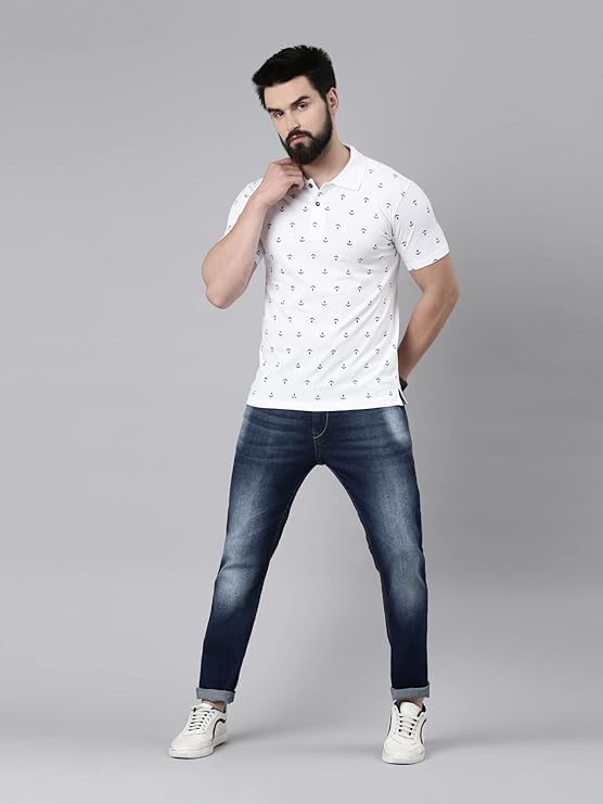 Image of KRYPTIC Men's Ultra-Soft Cotton Rich Casual Printed Half Sleeve Regular Fit Classic Polo T-Shirt - Soft, Cool & Stylish Everyday Wear