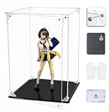 COOLTAKU フィギュアケース UVカット アクリル マグネット式 磁石付き前扉 積み重ね強化 コレクションケース より堅固 組み立て式 アクリルケース ディスプレイケース 防汚れ 手袋 クリーニング クロス付き フィギュア収納 内寸 (幅20×奥行20×高さ30cm, 台座黒)