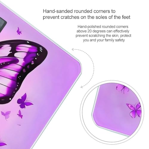 Báscula digital de baño morada con diseño de mariposas miniatura 4