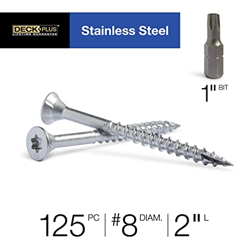 Image of Deck Plus 2 Inch Epoxy Coated Exterior Wood and Fence Screws #8 x 2 Torx /Star Drive Included Coarse Thread, Outdoor Rust Resistant Decking Screw, Silver, 1lb Box, 125 Pieces | 48463