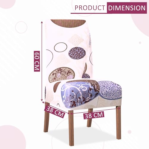 Image of Kuber Industries 8 Pcs Stretchable Dining Table Chair Cover Machine Washable Chair Protector Seat Slipcover for Kitchen & Living Room | Gola Print - Cream
