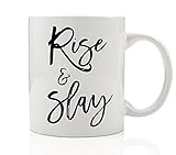 Rise & Slay Coffee Mug, Motivational Inspirational Quote Impress Wake Pray Slay All Day Inspiration BFF Idea Boss Lady Woman Daughter Mom Friend 11oz Novelty Ceramic Tea Cup by Digibuddha DM0198_2
