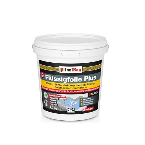 Isolbau Flüssigfolie PLUS 1,5kg - Dichtfolie für innen & Außenbereich - für Wand & Boden - Balkonabdichtung, Terrasse - Lösemittelfreie, wasserdichte Abdichtung Dichtmasse