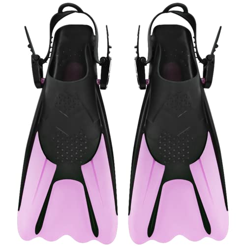 Palwin Schnorchelflossen, Schwimmflossen Reisegröße Kurz Einstellbar zum Schnorcheln Tauchen Kinder Offene Ferse Tauchflossen (Rosa) Cover