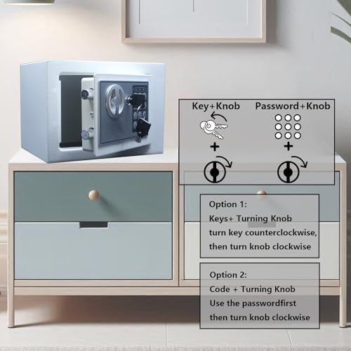 Yuanshikj Safe Box with Electronic Keypad, Small Hidden Steel Security Lock Box with Key, 0.23 Cubic Feet, 9.05" W x 6.69" D x 6.69" H, for Jewelry Gun Cash Use Storage money (WHITE SILVER) by Yuanshikj - Image 6