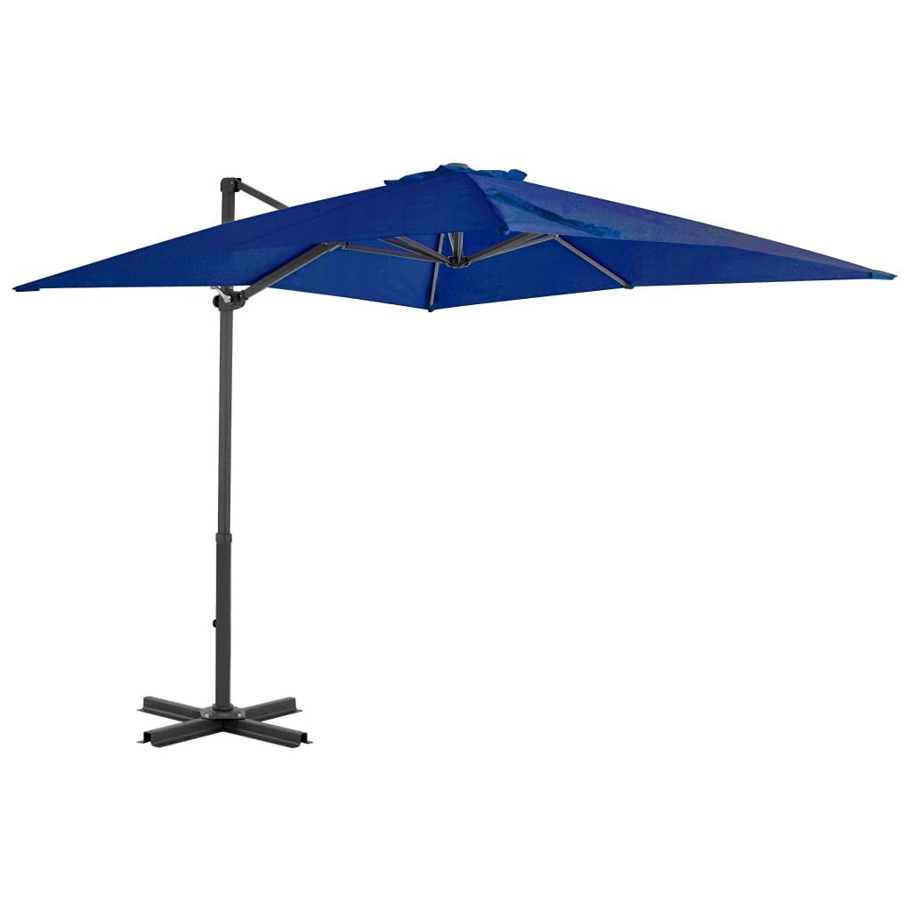 Sombrilla en voladizo con poste de aluminio de 300 cm, color pardo, parasol colgante inclinable y orientable 360 grados, con base en cruz y mecanismo de manivela, tejido