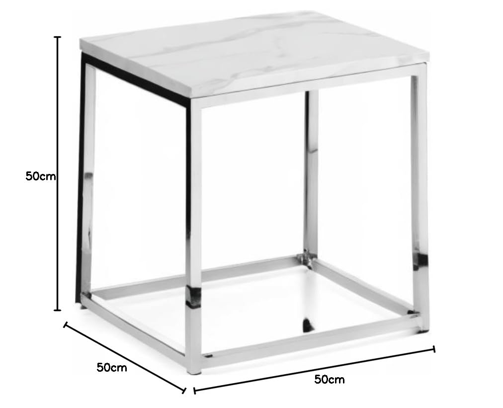 Julian Bowen Scala - Mesa de lámpara superior, mármol blanco y cromo, mesa decorativa lujosa y contemporánea