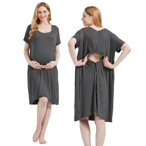 Image of Mama & Wish Labor and Delivery Gown 3 in 1 Labor, Delivery and Nursing Gown for Hospital Made with Ultra-Soft Fabric