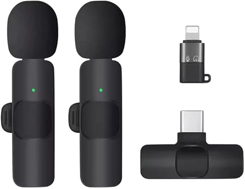 2-In-1 Wireless Clip-On Lavalier Microphone Compatible with USB-C iPhone and USB-C Devices, Noise Reduction, Rechargeable Mic for Interviews, YouTube, Podcasts and Streaming