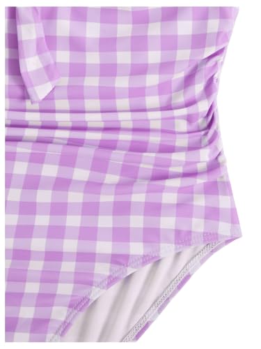 Image of Floerns Girl's Gingham Print Ruched Cut Out Knot Front One Piece Swimsuit