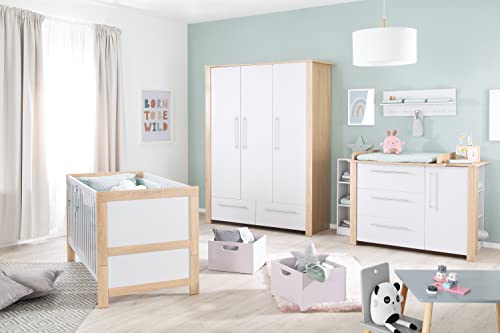 roba Kinderzimmerset 'Matilda', inkl. Baby-/Kinderbett 70 x 140 cm, Kleiderschrank und Wickelkommode, lichtgrau