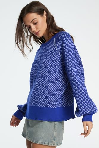 D-Sun Women Crewneck Plaid Sweater Long Sleeves Color Block Pullover Sweater Casual Winter Chunky Knit Ribbed Jumper Top2